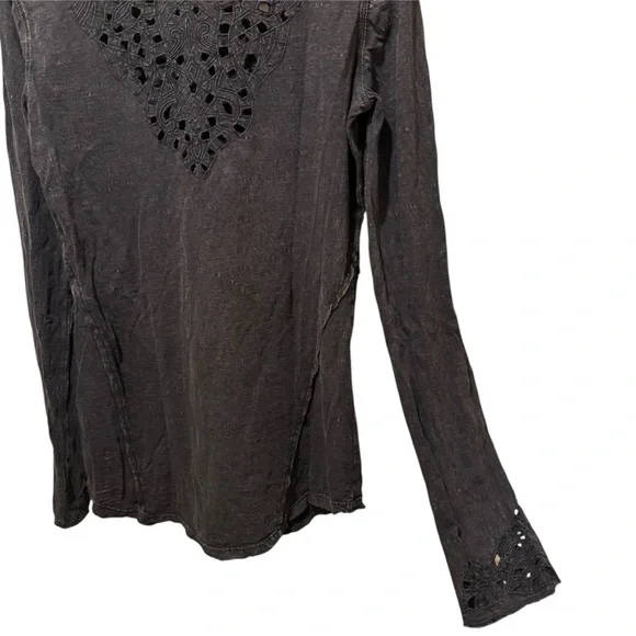 Free People Luna Long Sleeved Top in Washed Black - Picture 6 of 11